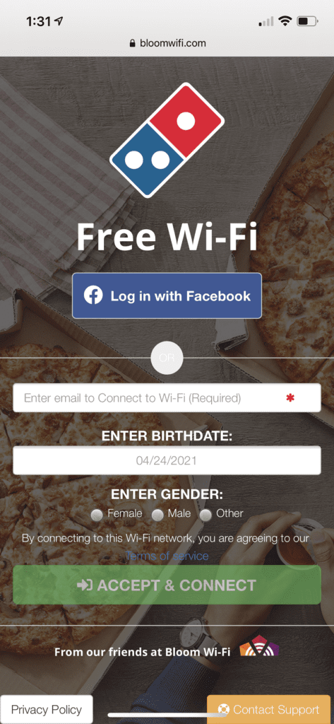 Collecting guest data with a captive portal