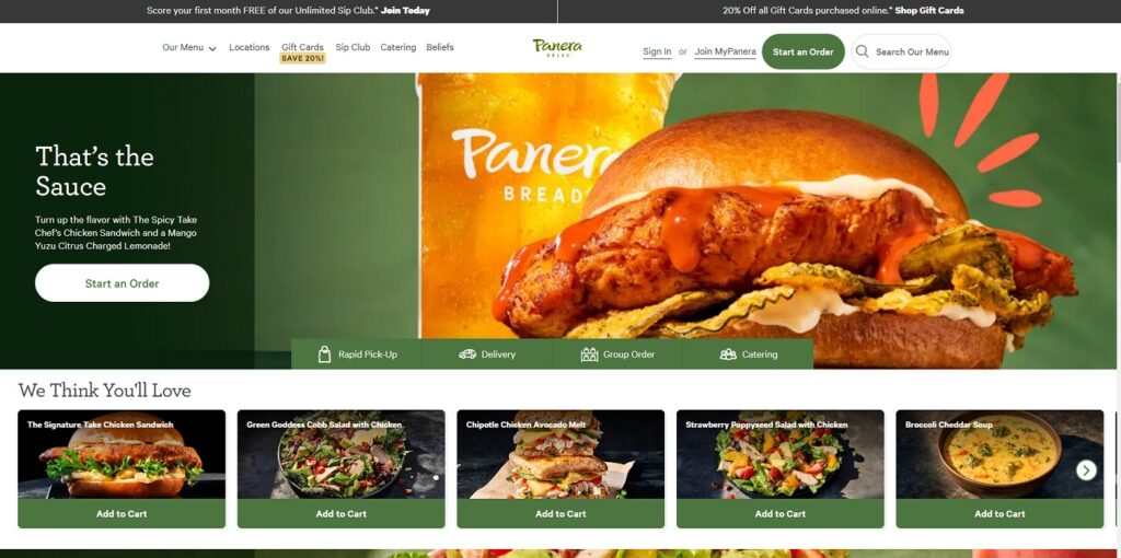 Restaurant Website Example - Panera Bread