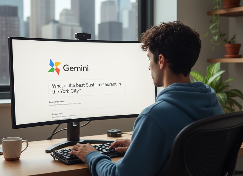 Man doing an AI search for restaurants